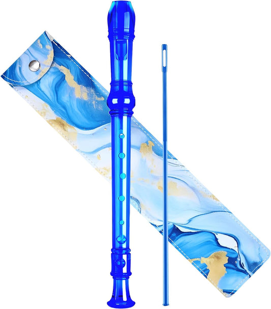 Soprano Recorder for Kids Beginners, German Fingering, C Key, 3 Piece with Cleaning Rod, Bag, Fingering Chart (Crystal Blue)…
