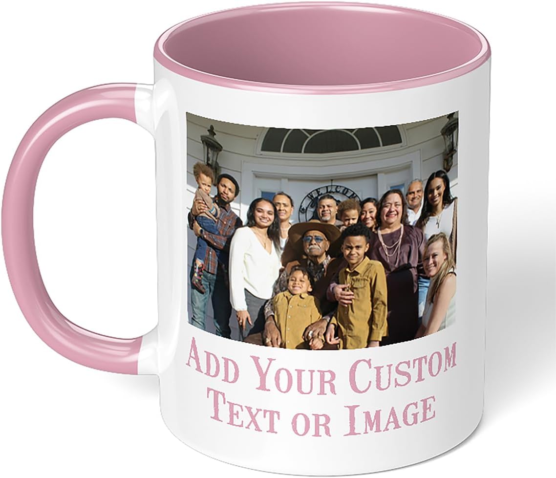 Personalized Mother's Day Coffee Mug, Custom Mum Photo Text 11 Oz Ceramic Mug, Customized Mom Gift Idea Picture Name Cup, Taza Cafe Personalizadas Fotos, Cute Gifts Mom Women Dad Men, Pink