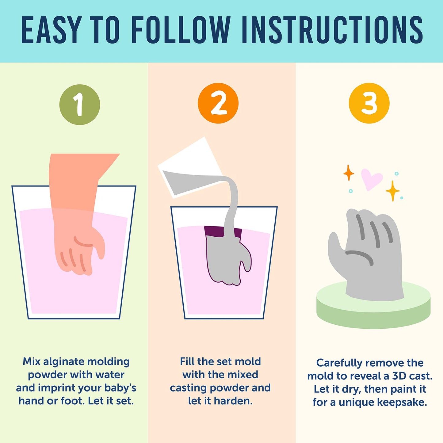 Maplefield 3D Baby Casting Kit - Safe and Easy to Use - DIY Mess-Free Hand and Feet Molding Kit - 3 Packs of Mixing and Setting Powder - Family Keepsake and Thoughtful Baby Gift - Hand Casting