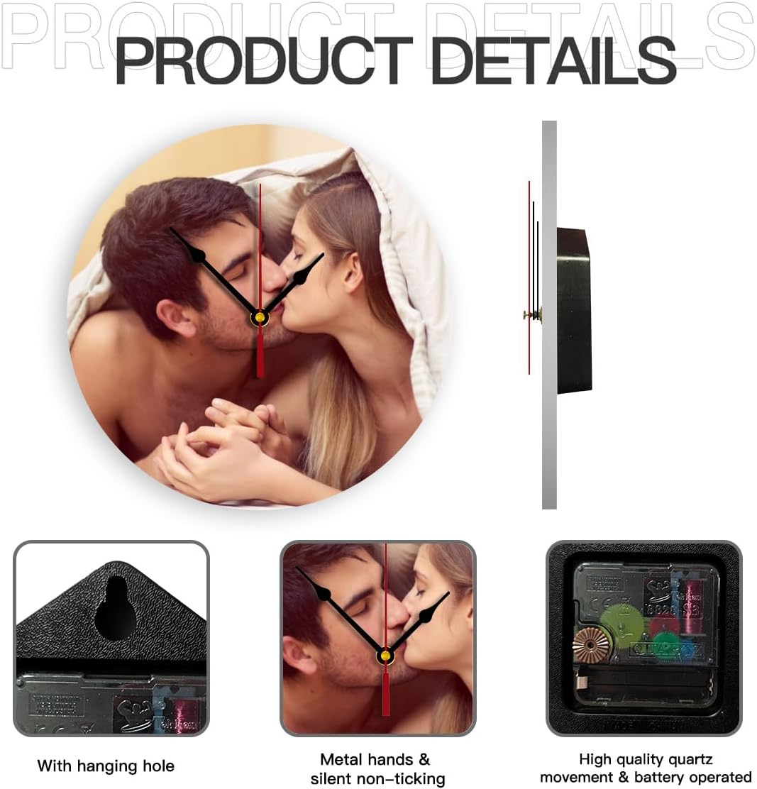 Generic Custom Clocks for Walls Personalized Clocks with Picture That PVC Customized Round Silent Clock for Living Room Wedding Friend Family Lover, 12inch-30cm