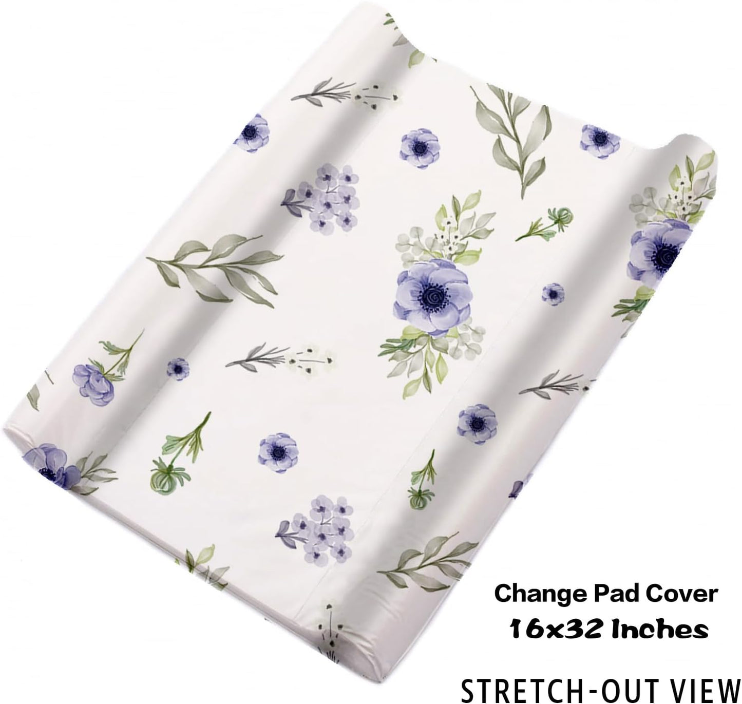 Personalized Baby Crib Bedding Set for Baby Girls, Purple Flower Pattern Elephant Theme Custom Name Baby Crib Sets 5-Pcs, Toddler Double Layer Blanket Fitted Sheets Changing Pad Cover Rug Wall Art Set