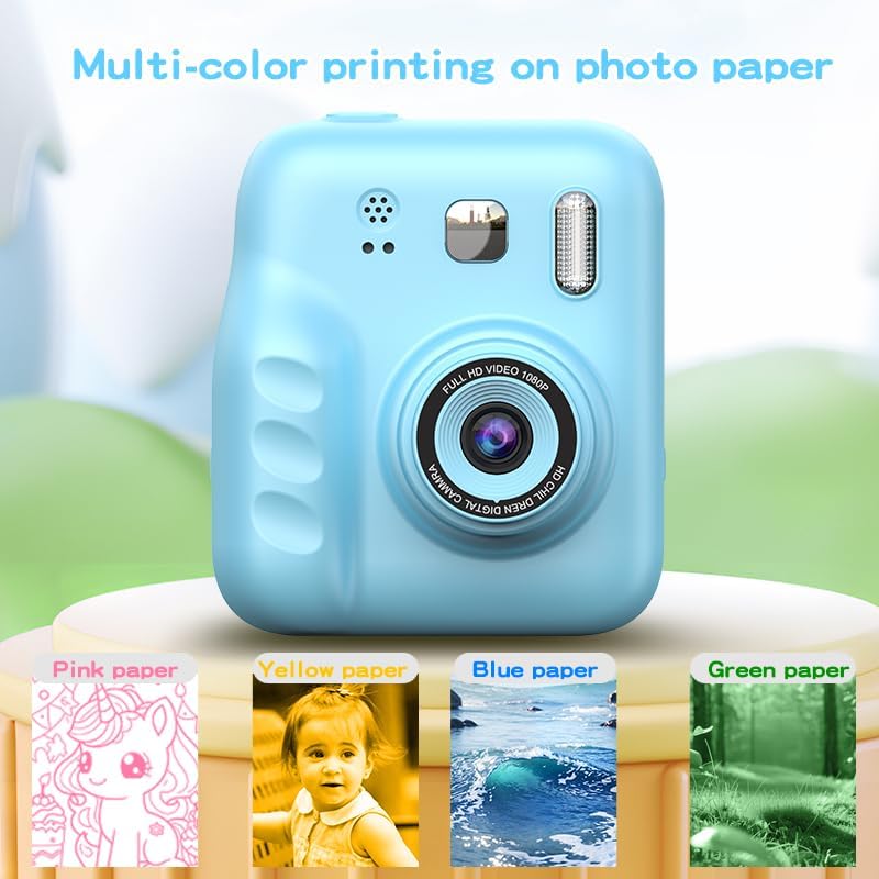 Instant Print Camera for Kids, 2.0" IPS Screen with Video Recording, 32GB Expandable, 1800mAh Battery, Includes 40+ Zink Paper, Birthday Gift for Girls Boys Age 3-12