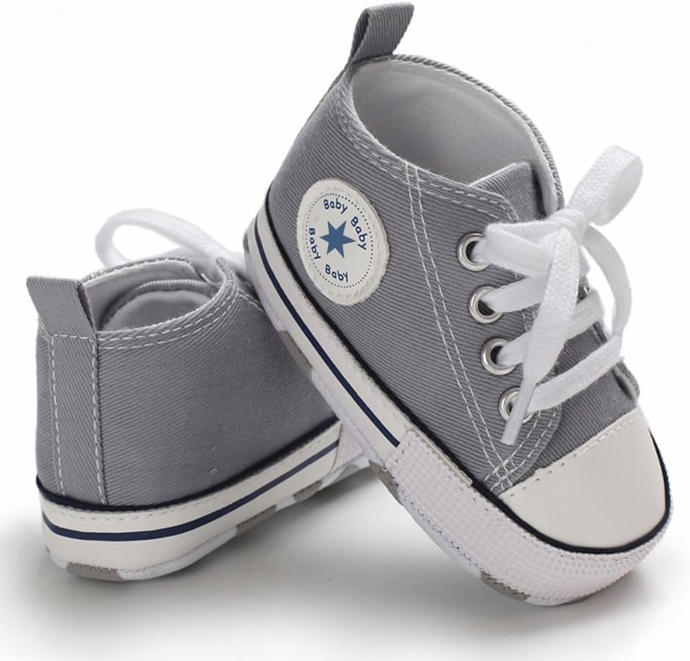 Unisex Baby Girls Boys Canvas High-top Shoes, Newborn Infant Anti-Slip Soft Sole Frist Walking Breathable Sneakers