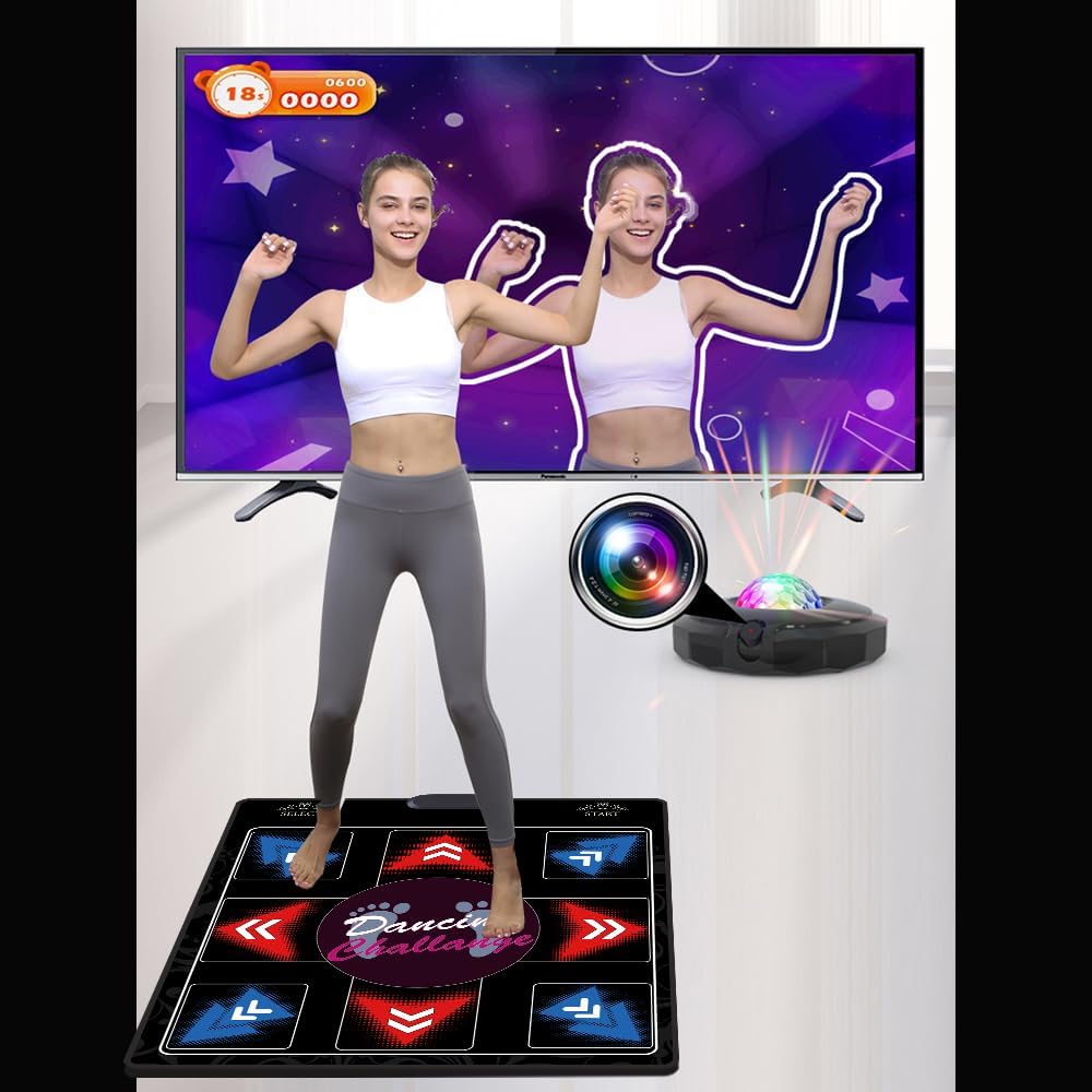 A Single-Person Dance mat with Camera, 64GB Card, 1000 Games,650 Songs, 81 Music Videos. Luxurious Gift for Boys and Girls, Made of high-Grade Flannel. Suitable for TV use.