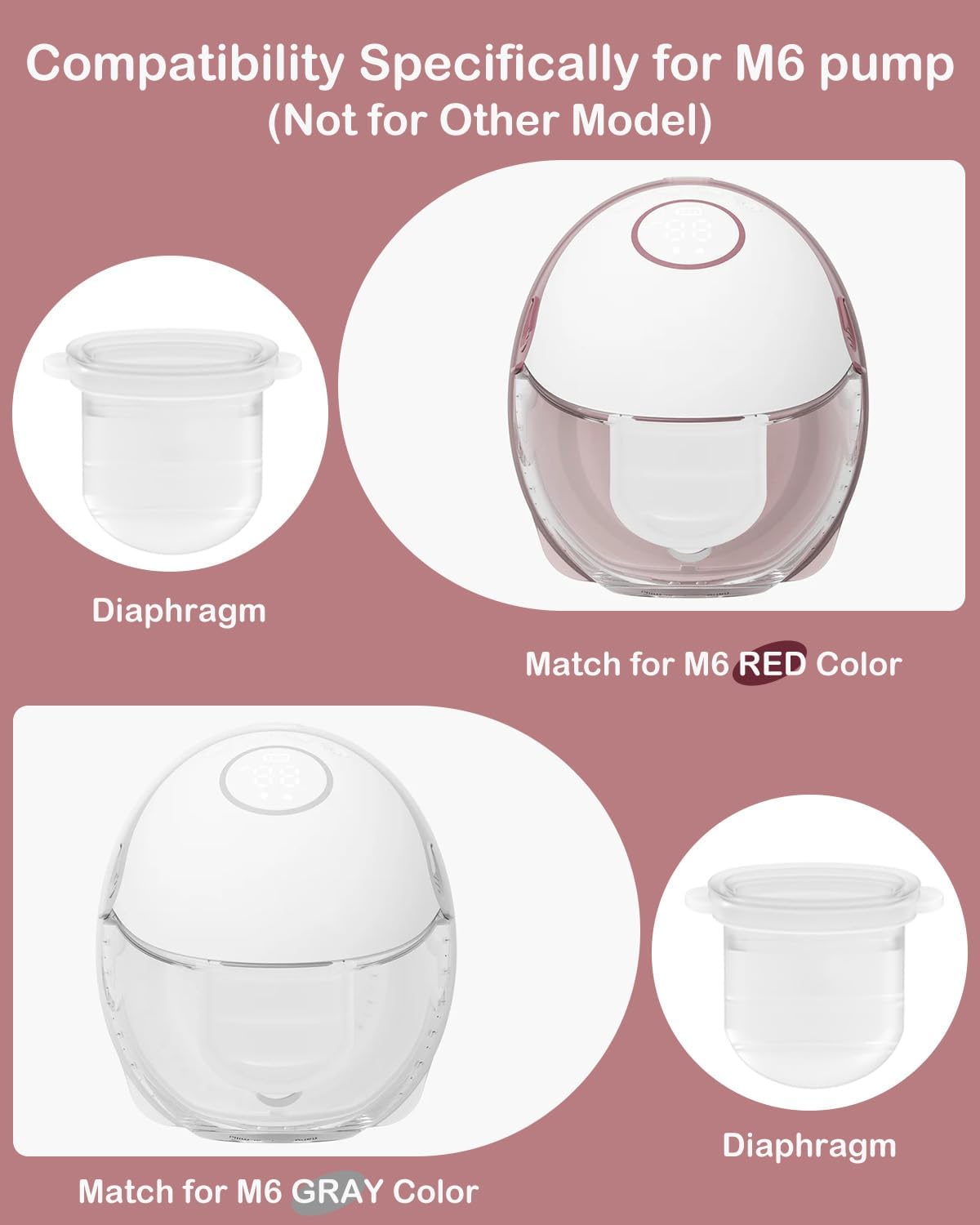 4PC M6 Breast Pump Replacement Accessories, Including 4pcs Silicone Diaphragms for Momcozy Mobile Style | M6, Replace for Momcozy Pump Parts, Not Original Parts, 4PC Transparent Diaphragms