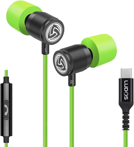 LUDOS Ultra USB C Headphones for iPhone 16 15 Pro Max Plus iPad Pro, 5 Years Warranty, Magnetic USB-C Earbuds for Samsung Galaxy S24 S23 Ultra S22 S21 FE S20 A55 A54 A53, USB Type C Earphones - Green