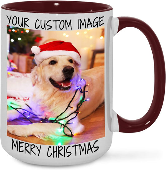 Ship Next Day Custom Mug Design Your Own Photo Text Personalized Picture Gifts for Women Men Customized Gifts Idea Personalized Coffee Mugs 15oz Dark Red Handle