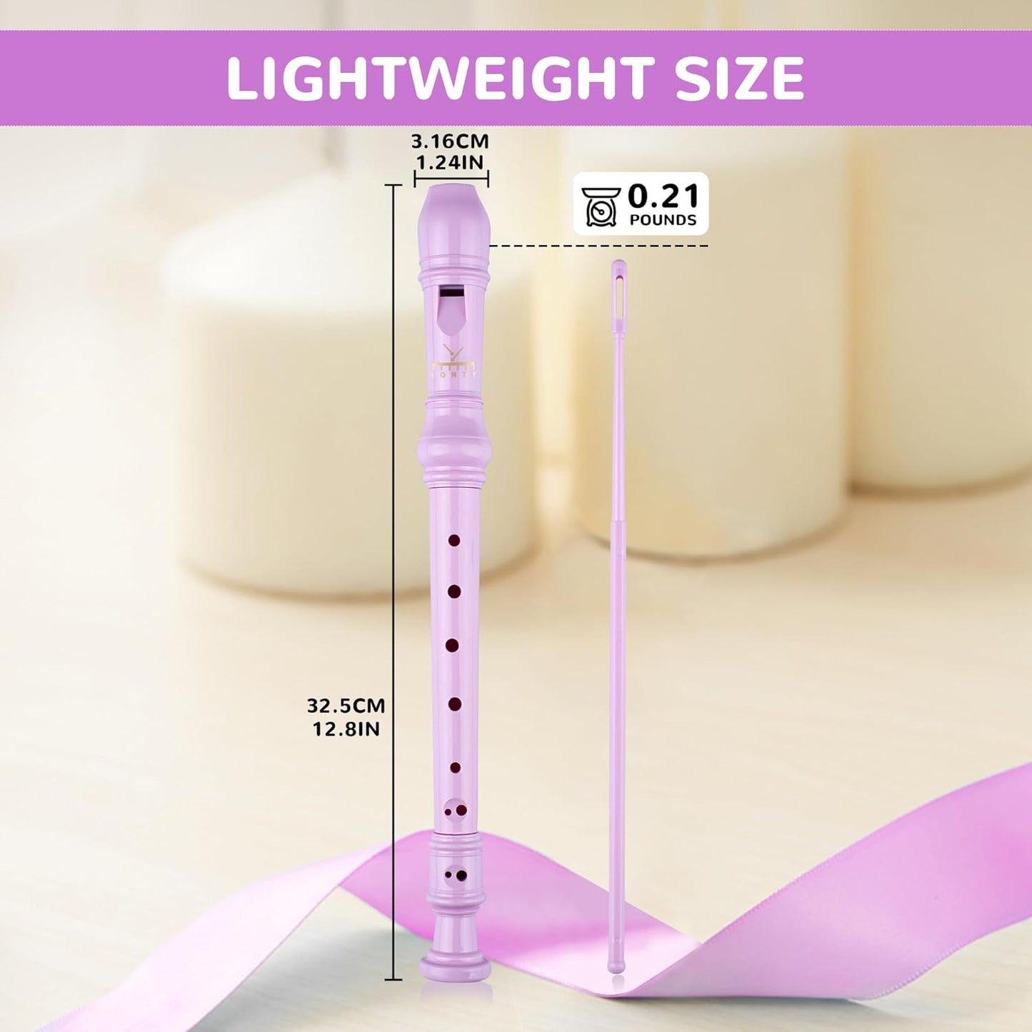 Soprano Recorder 8-Hole Instrument for Beginners Kids Students, German Style C Key Flute with Cleaning Rod & acking Bag for Education & Entertainment - Pink