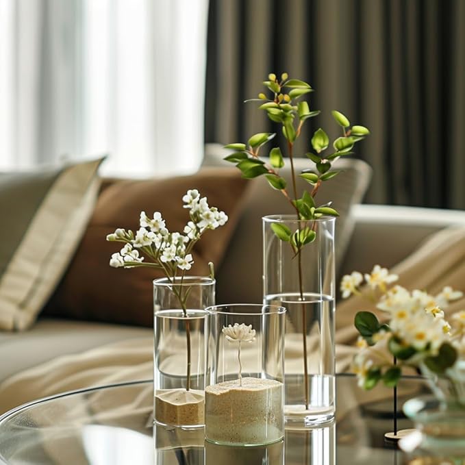 12 PCS Clear Cylinder Vases for Centerpieces | 4, 6, 8,10 Inch Tall Flower Vase for Wedding Decorations, Clear Floating Candle Vases in Bulk, Hurricane Candle Holders for Table, Home Décor