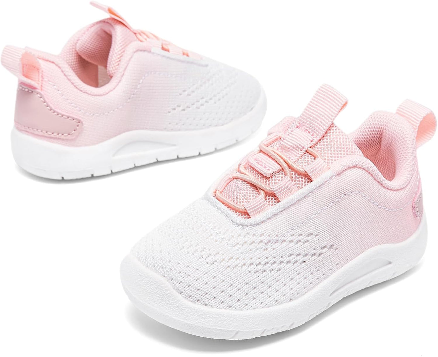 MORENDL Toddler Slip On Sneakers Baby Walking Shoes Non-Slip Breathable Unisex Pink Mesh Lace-Up Athletic Sneakers Infant Running Shoes