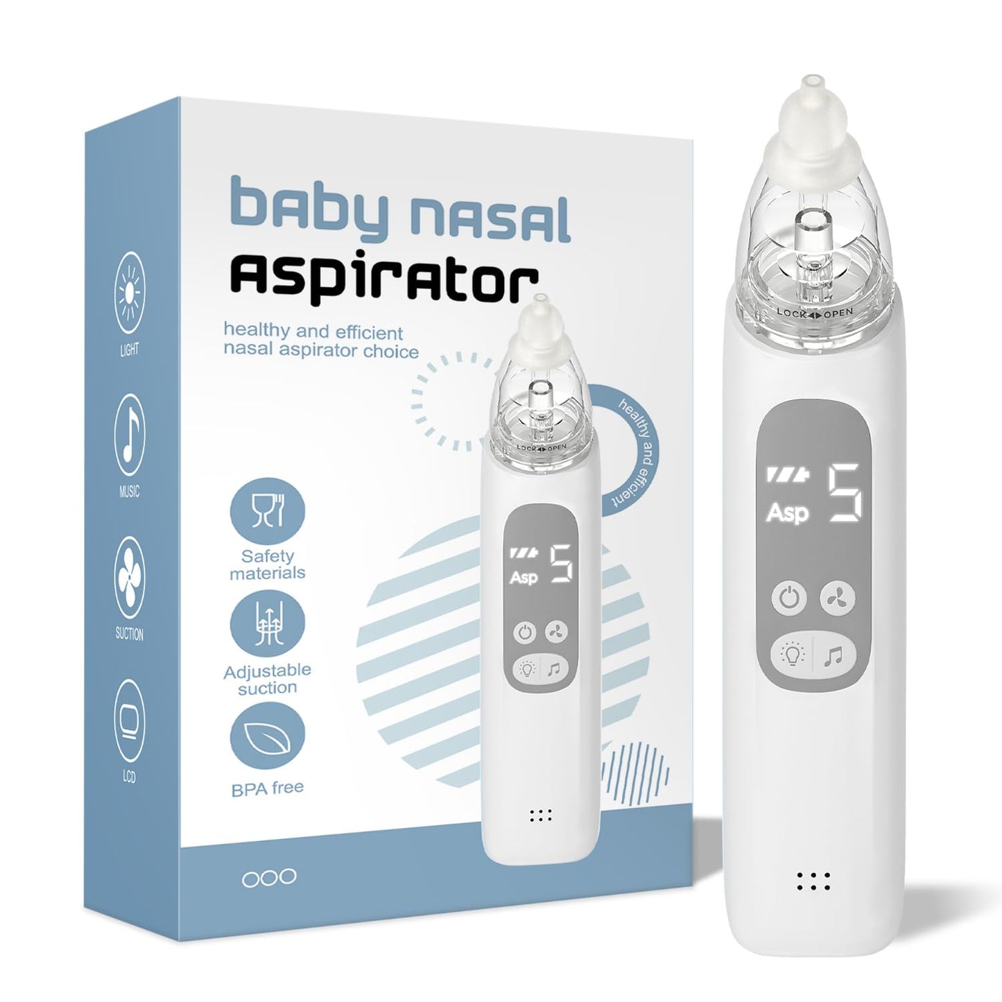 Baby Nasal Aspirator, Electric Nose Sucker with 5 Levels Suction, Soothing Light & Nursery Rhymes (White)