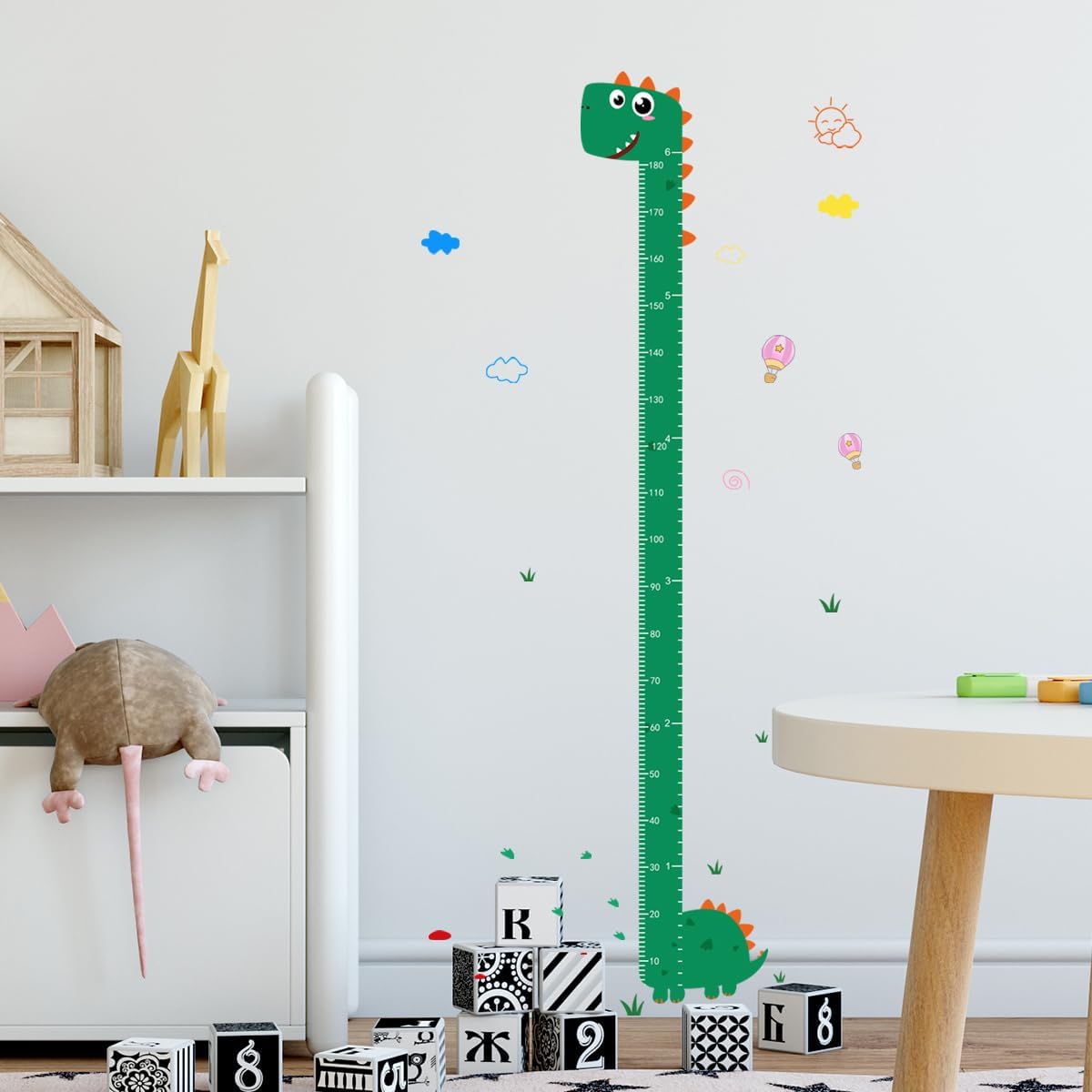 Dinosaur Self-adheve Vinyl Nursery Wall Decal Baby Growth Chart Sticker for Bedroom Play Room