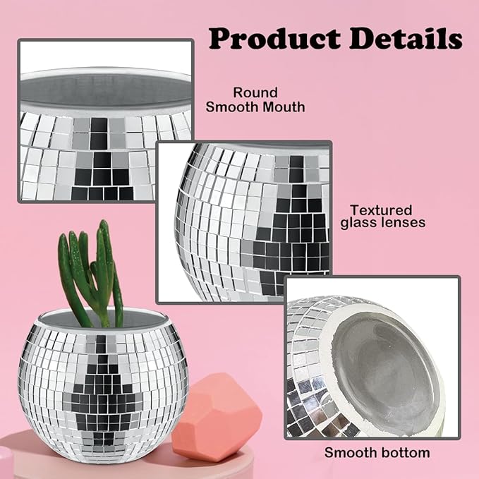 8 PCS Silver Disco Ball Vase,Glass Disco Ball Planter Candle Holder Vase Bulk Mirror Disco Ball Flower Vase for Wedding Centerpieces,Birthday,Office,Bedroom