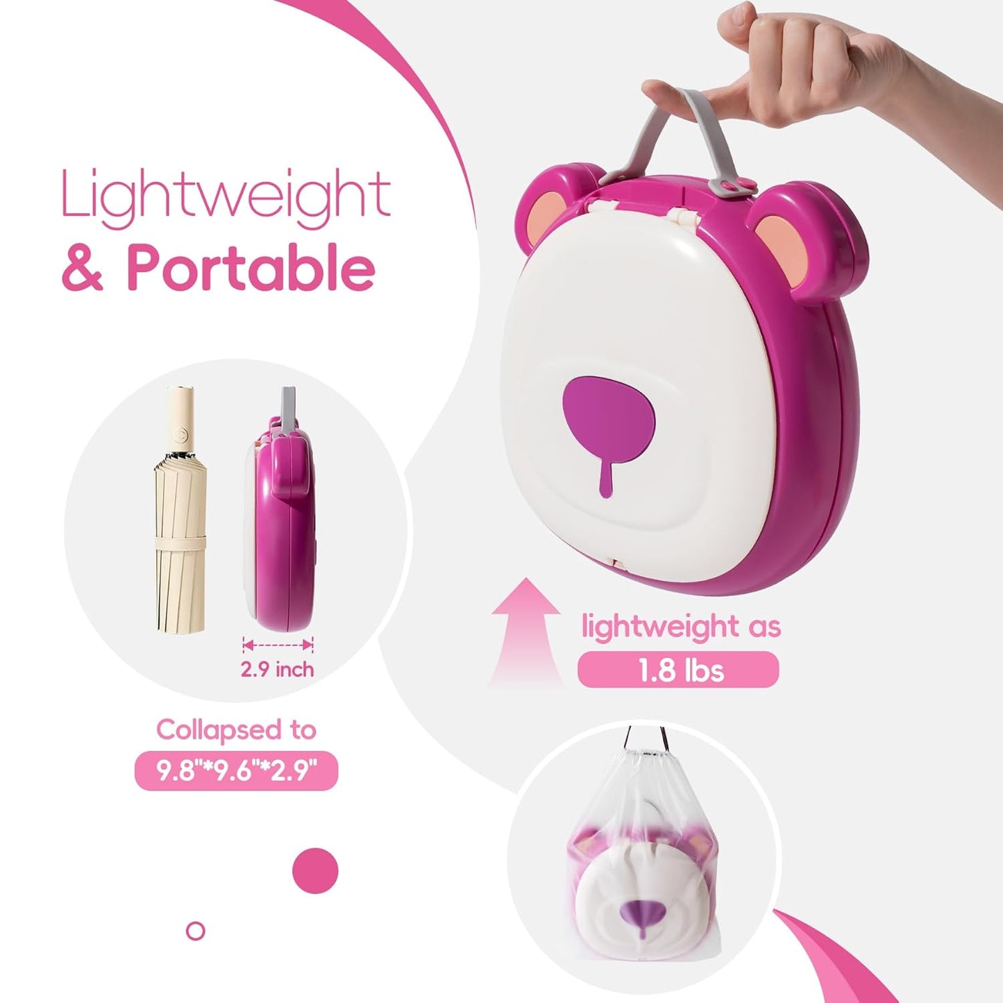 Travel Potty Seat for Toddler，Foldable Car Potty for Toddler, Portable Toilet Seat for Kids with Potty Liners, Absorbent Pads, Portable Potty Seat for Toddler Travel, Camping and Outdoor Use