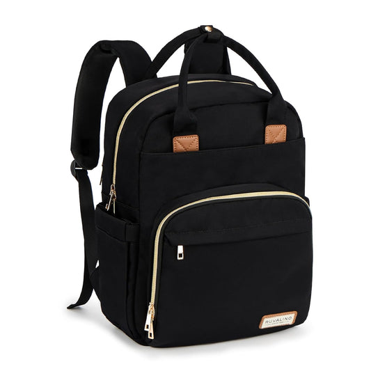 RUVALINO Diaper Bag Backpack-Multifunction Baby Travel Bag, Insulated Bottle Holders & Large Capacity, Waterproof, Deep Black