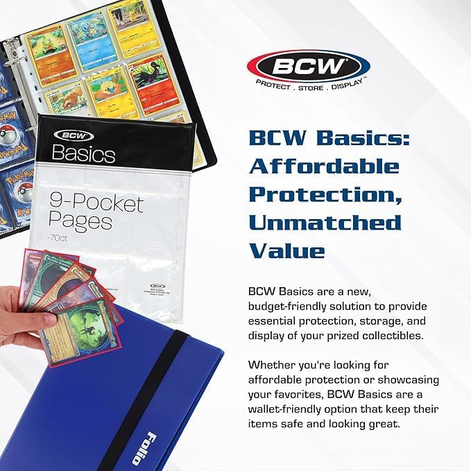 BCW Basics Folio 9-Pocket Card Album - Black | Archival Safe, Side-Loading Binder | Premium Storage Solution for Trading Cards, Sports Cards, and More | 360-Card Capacity