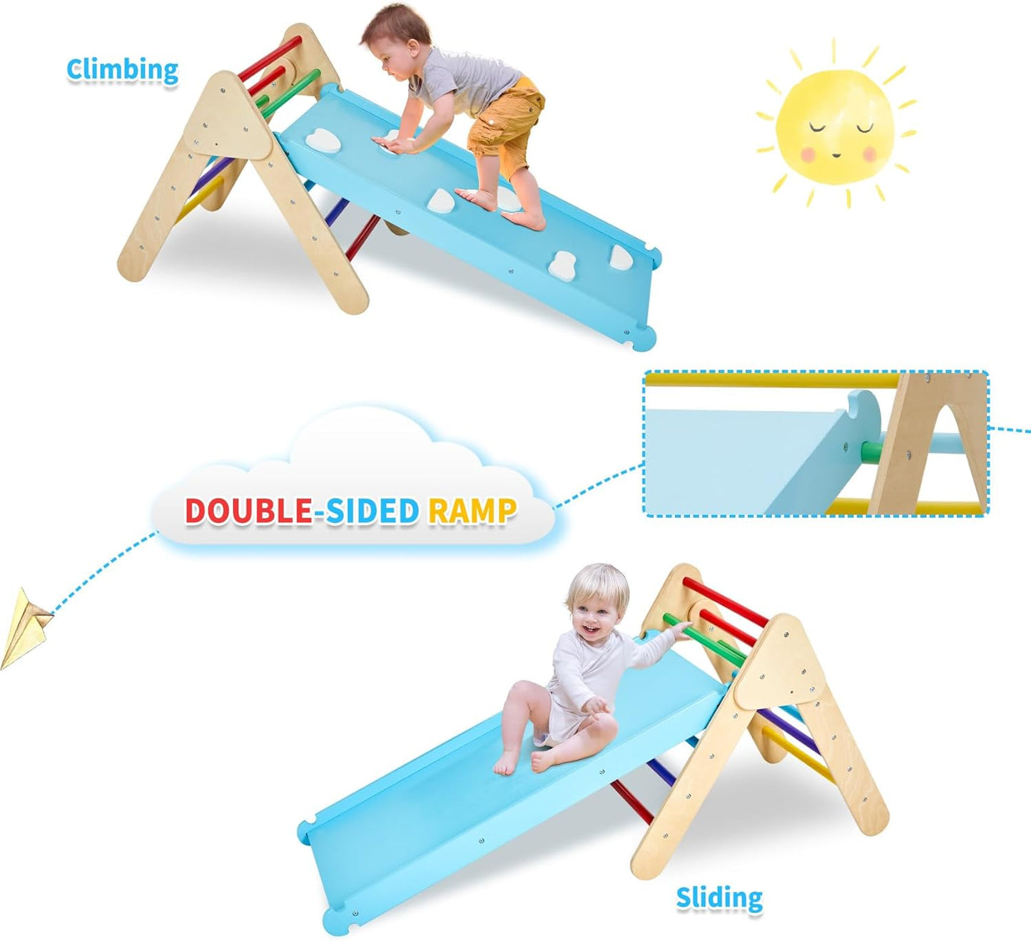GOME Toddler 5IN1 Play Gym with Ramp & Detachable Arch, Indoor Climbing Triangle Set for Sliding or Rocking