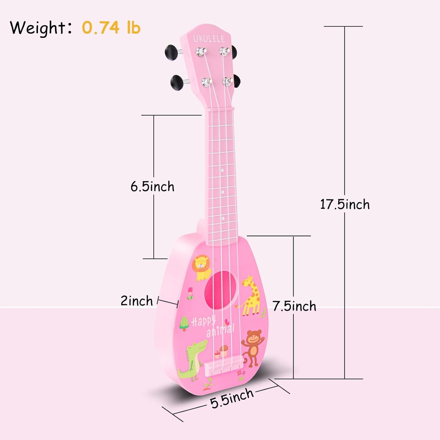 YOLOPARK 17" Kids Toy Guitar for Girls Boys, Mini Toddler Ukulele Guitar with 4 Strings Keep Tones Can Play for 3, 4, 5, 6, 7 Year Old Kids Musical Instruments Educational Toys for Beginner (Pink)