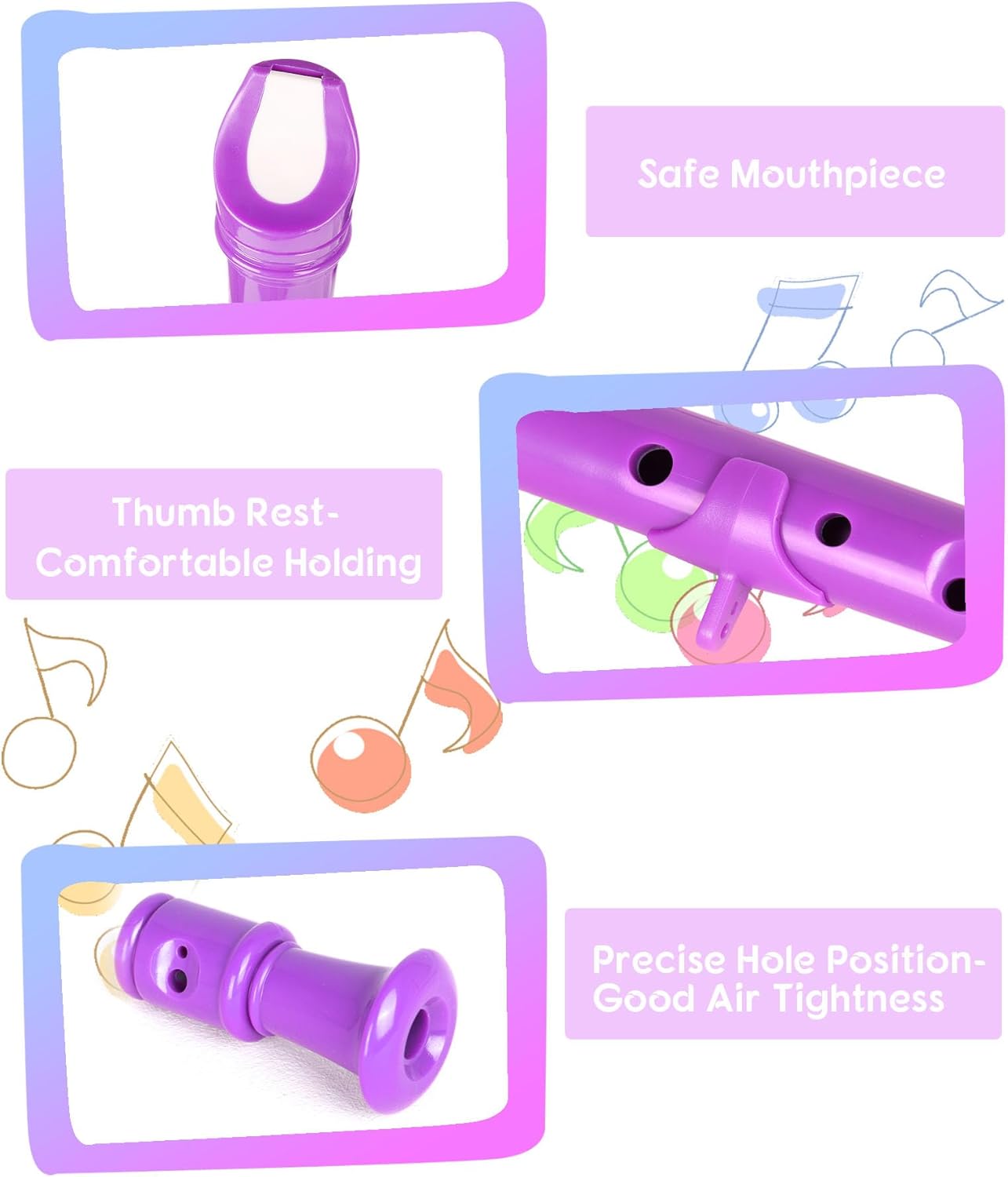 Mr.Power Soprano Recorder C Key 8 Hole German Fingering Clarinet ABS Music Flute Present for Beginner Graduation School Education Family (Purple)