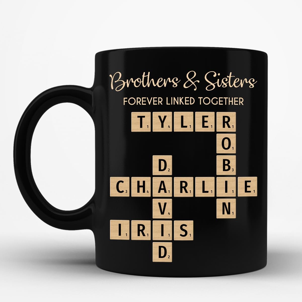 Trending Custom Brothers & Sisters Forever Linked Together Personalized Mug Brothers Sisters Crossword Puzzle Art Mug, Gift For Brothers, Sisters, Siblings, Family Member on Birthday Christmas