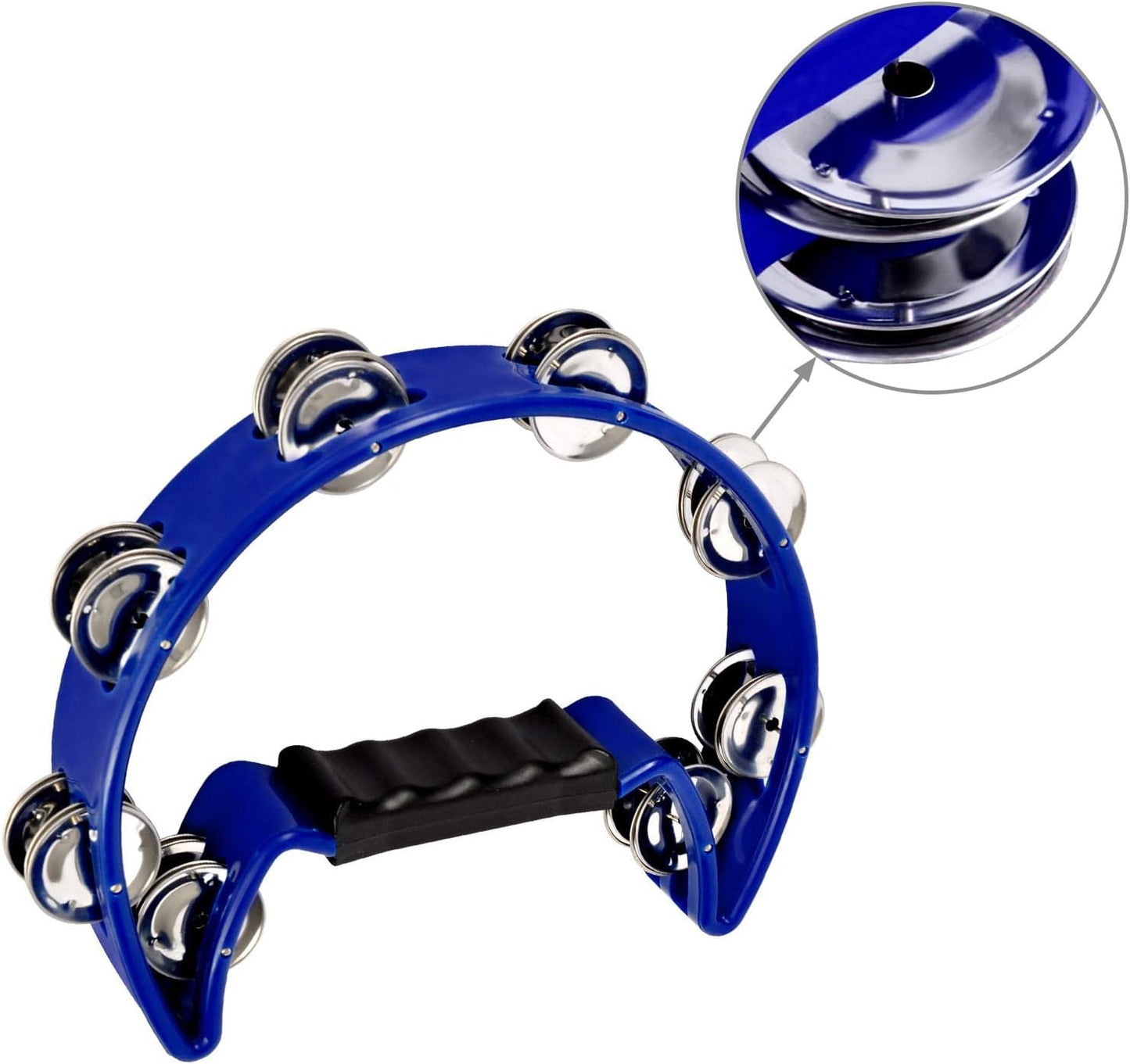 EastRock Tambourine Metal Jingles Hand Held Percussion Half Moon Tambourine for Kids, Adults, KTV, Party BLUE