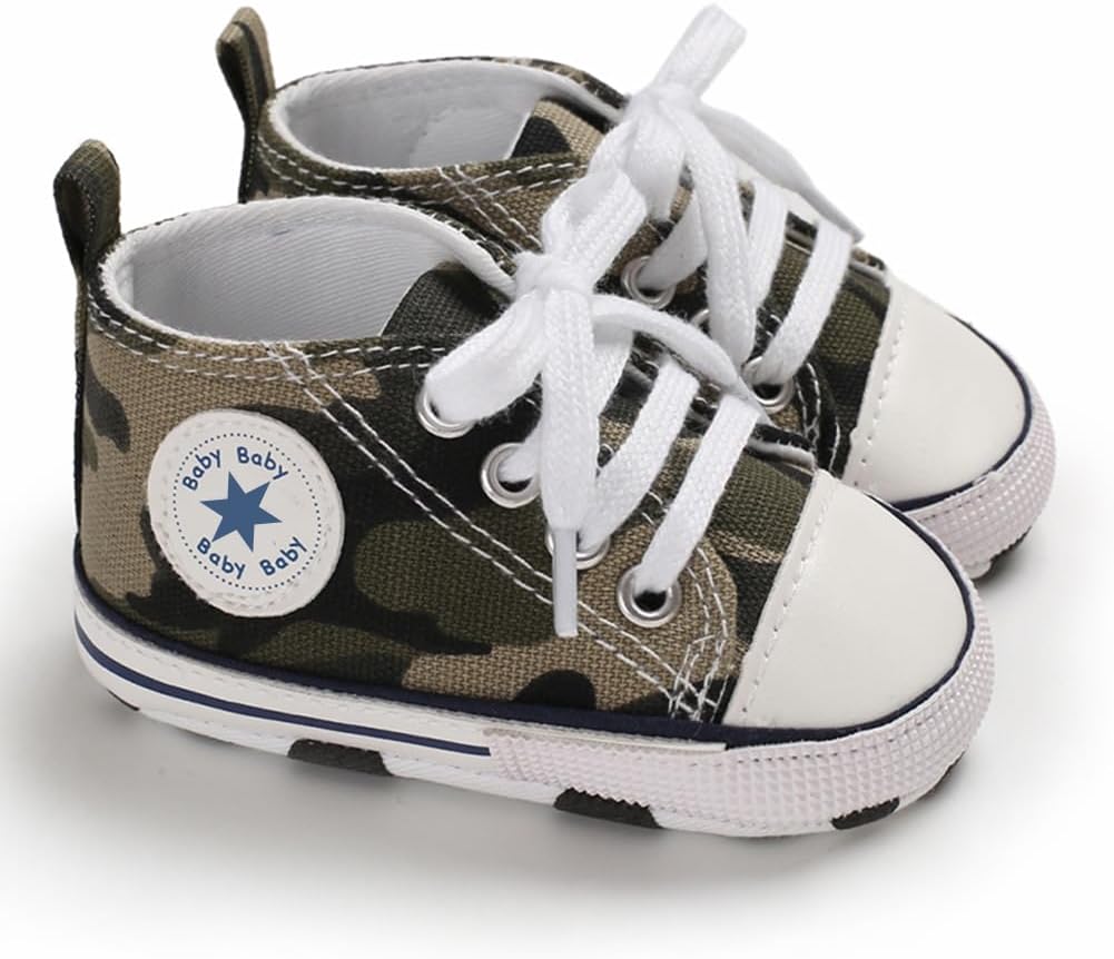 Unisex Baby Girls Boys Canvas High-top Shoes, Newborn Infant Anti-Slip Soft Sole Frist Walking Breathable Sneakers