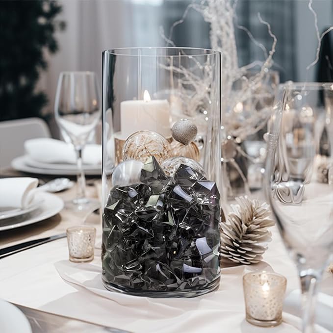 HappyFiller Halloween Decoration 160 Pack Gray Fake Crystal Ice Stone,Acrylic Rocks Gems,Grey Vase Fillers Diamond Cube,Table Scatters,Arts Craft,Wedding Centerpieces,Party Event Decor,Fishbowl