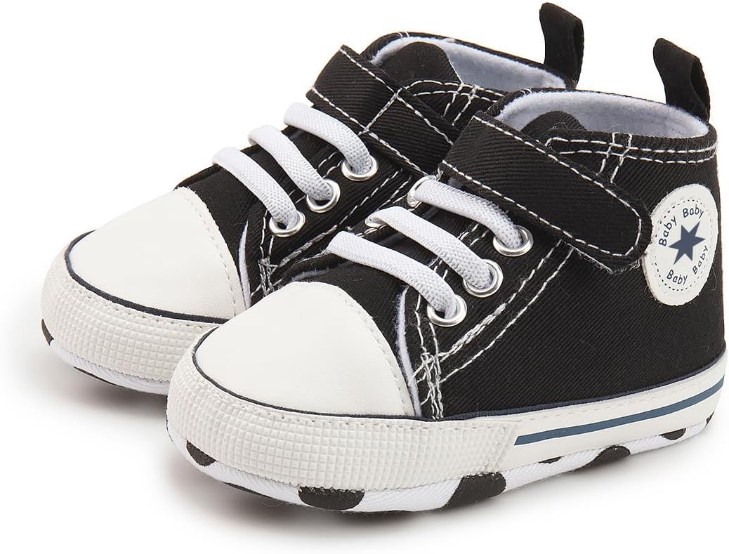 Unisex Baby Girls Boys Canvas High-top Shoes, Newborn Infant Anti-Slip Soft Sole Frist Walking Breathable Sneakers
