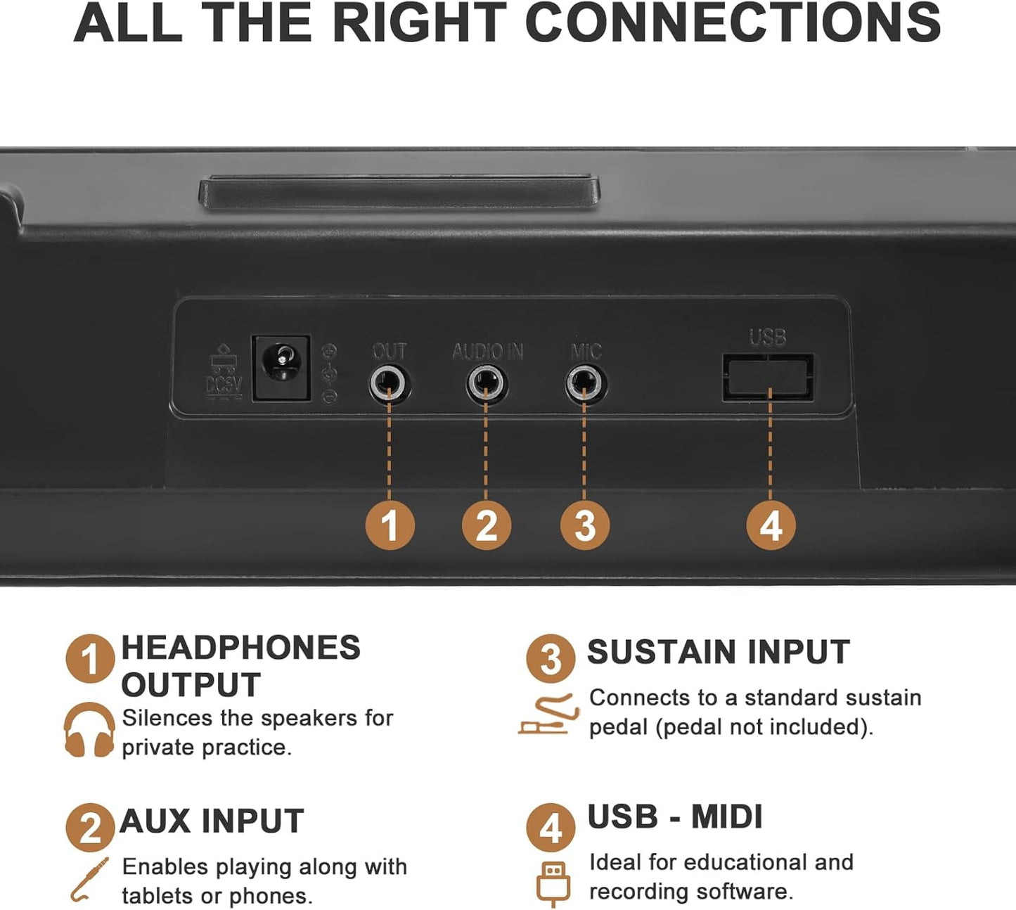 61-Key Portable Electronic Piano Keyboard with 200 Voices, 200 Rhythms, Teaching Modes, Recording, Microphone, Battery Power, Built-in Speakers, Child-Safe ABS