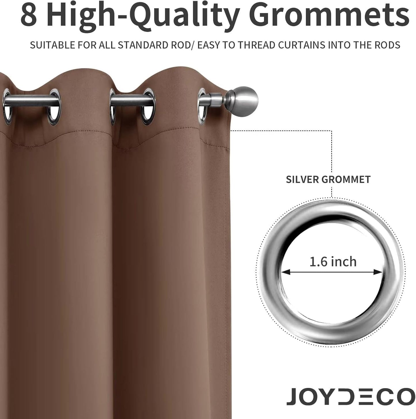 Joydeco Blackout Curtains 108 Inch Length 2 Panels Set, Thermal Insulated Long Curtains& Drapes 2 Burg, Room Darkening Grommet Drapes for Living Room Bedroom Window (W52 x L108 Inch, Brown)