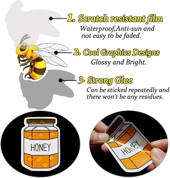 QTL Stickers for Kids Bee Stickers Laptop Stickers for Teens Girls Boys Honey Bee Stickers for Water Bottle Waterproof Stickers Cute Stickers 50Pcs