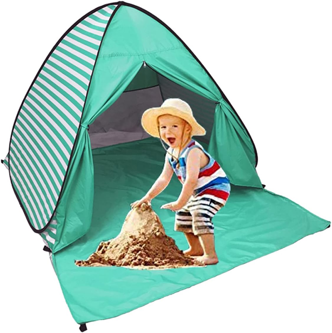 Pop Up Beach Tent Shade Sun Shelter UPF 50+ Canopy Cabana 2-3 Person for Adults Baby Kids Outdoor Activities Camping Fishing Hiking Picnic Touring (Lake Green Stripes)