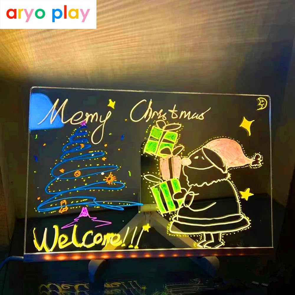 LED Note Board with Colors, 11.8"X7.9" Led Drawing Board with Colors Acrylic Light-Up Message Board with Stand,Sign Letter Message Memo Night Ligh for Kids,Home/Bedroom/Store/Office/Gift