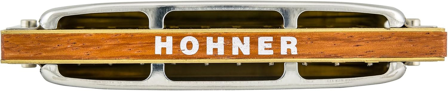 Hohner 532 Blues Harp MS Harmonica - Key of E Bundle with Case, Key Stickers, Harmonica Beginner Online Manual, and Austin Bazaar Polishing Cloth