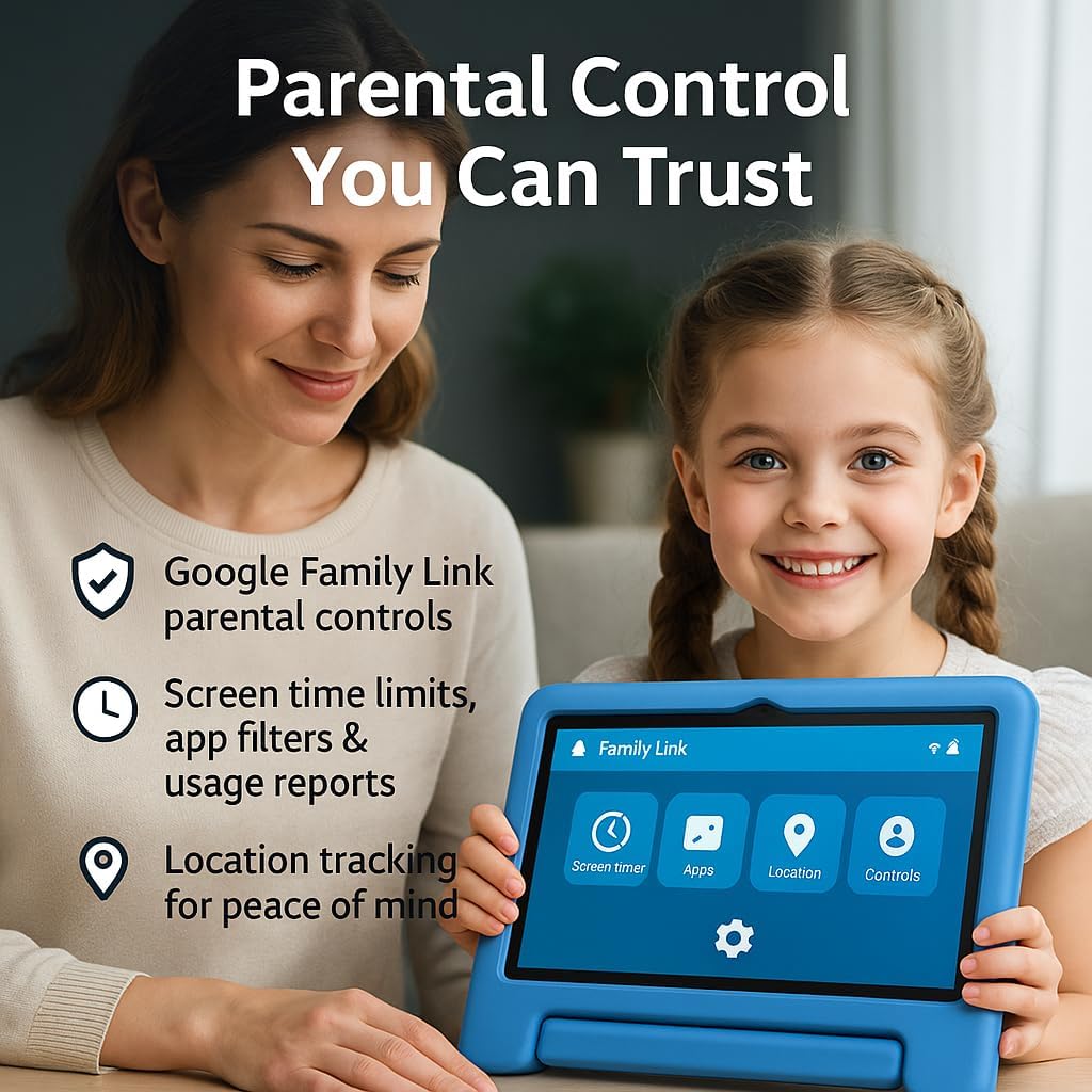 10.1" Kids Tablet Android 14 | 64GB Octa-Core 8GB RAM | Shockproof Case & Parental Control | 12H Fast Charge | HD Display w/Google Kids Space & Educational Apps | WiFi 6/Bluetooth/GPS | Ages 3-12