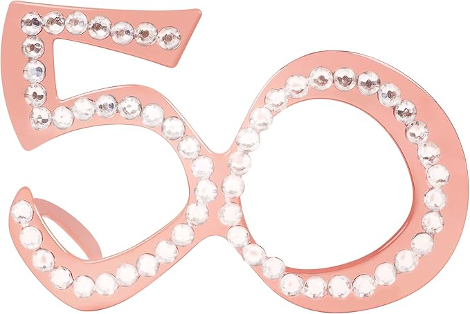 50th Birthday Glasses - 6 Pairs Rose Gold 50 Years Old Glasses with Rhinestones, Funny Plastic Costume Photo Booth Prop