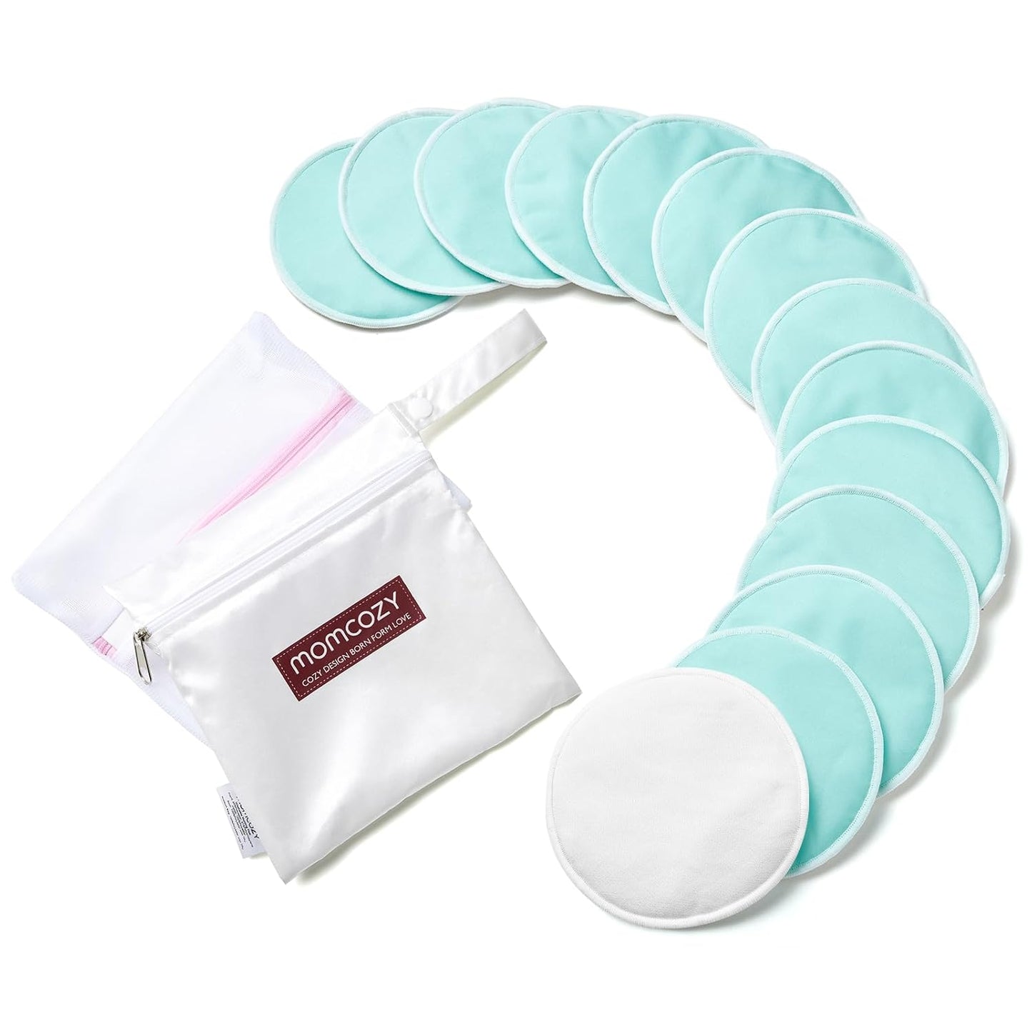 Momcozy Reusable Breast Pads, Innovative Use of Absorbent Fabric & 4 Layers of Super Absorbent Core Washable Nursing Pads, Absorb Quickly and Leak-Proof, 14 Pack + Wet & Dry Separation Bag + Wash Bag