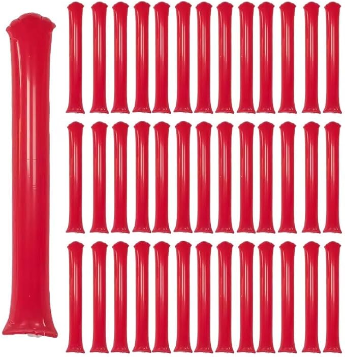40pcs Round headTeam Spirit Boom Sticks Thunder Sticks Cheering Sticks Team Spirit Plastic Cheerleading Spirit Stick Clapper Inflatable Noise Maker Sports Supply (Red)