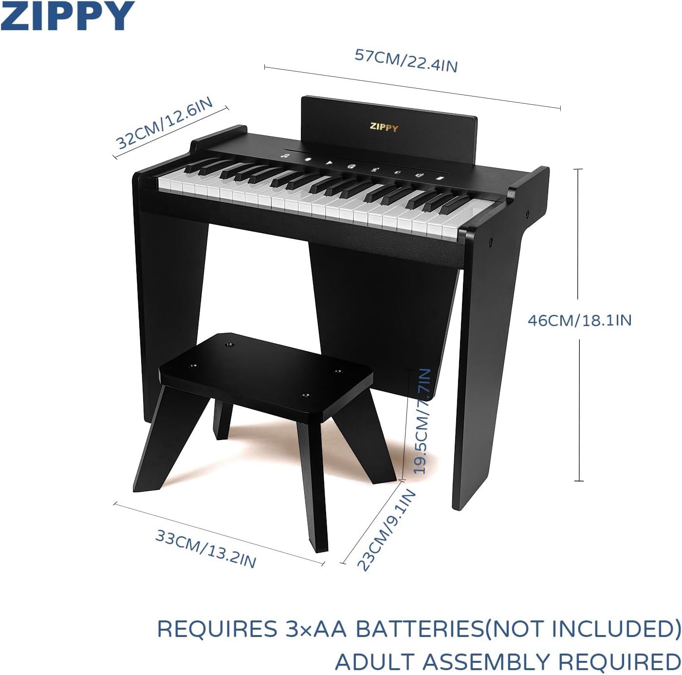 ZIPPY Kids Piano Keyboard, 37 Keys Digital Piano for Kids, Touch Sensitive Control Panel, Built-in Songs, Volume Adjustable, Music Educational Instrument, Wood Piano for 3+ Girls and Boys (Black Plus)