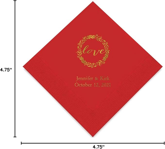 Weddingstar Personalized Printed Paper Napkins 3-Ply 50 Pack - Cocktail Red