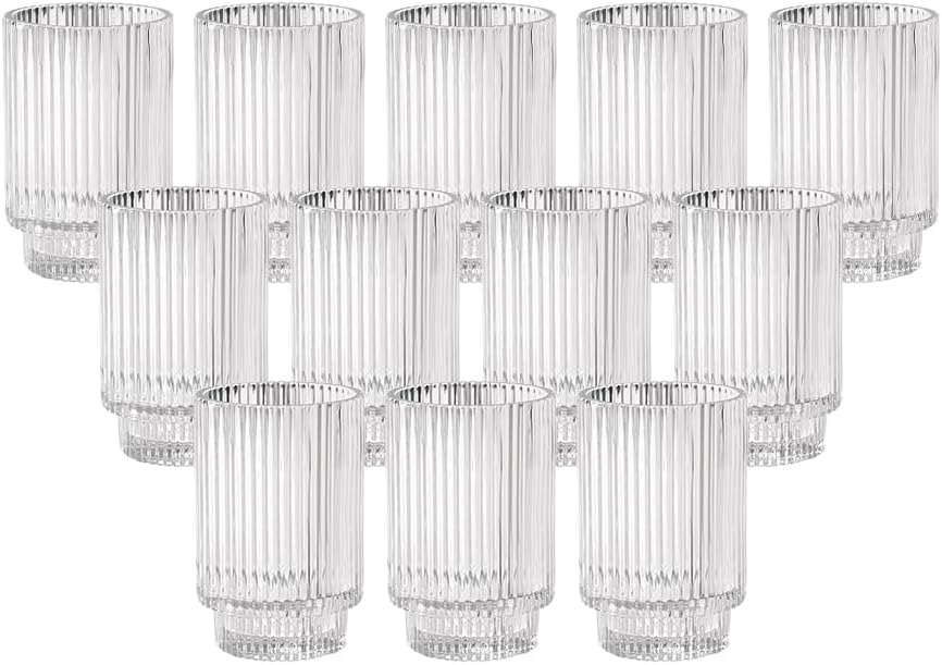 Serene Spaces Living 5in Clear Ribbed Glass Votive Holder, Decorative Centerpiece for Wedding, Christmas, Thanksgiving, Dining Table, Living Room, Home Décor, 3.5" Diameter & 5" Tall, Pack of 24