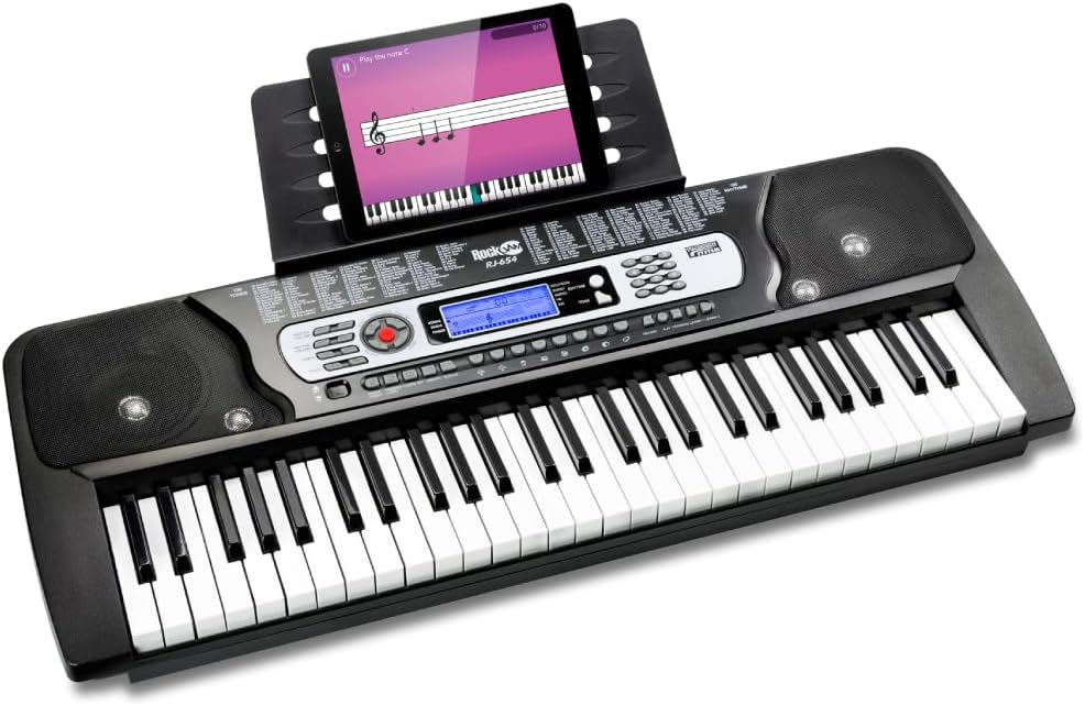 RockJam 54 Key Keyboard Piano with Power Supply, Sheet Music Stand, Piano Note Stickers & Simply Piano Lessons