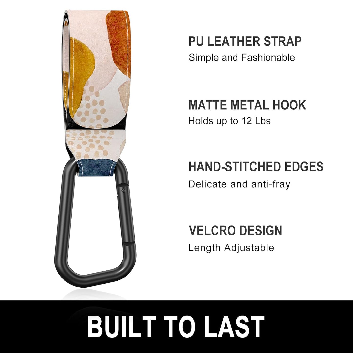 Baby Stroller Hooks for Hanging Bags, Universal Stroller Clips Accessories, Mommy Hook for Diaper Bag, Shopping Cart, Purse, Backpack - 2 Pack, Abstract Spots