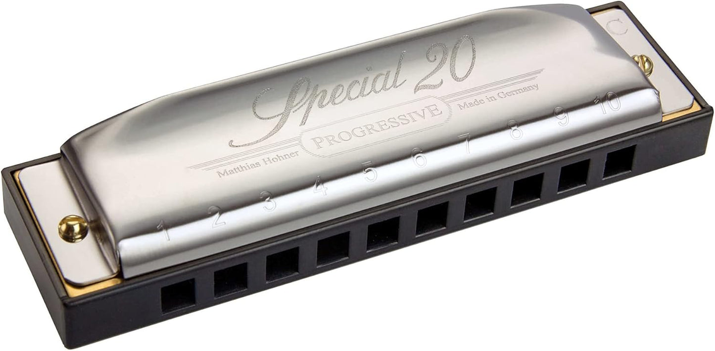 Hohner Special 20 Harmonica - Key of F Sharp Bundle with Case, Pouch, Online Manual, and Austin Bazaar Polishing Cloth