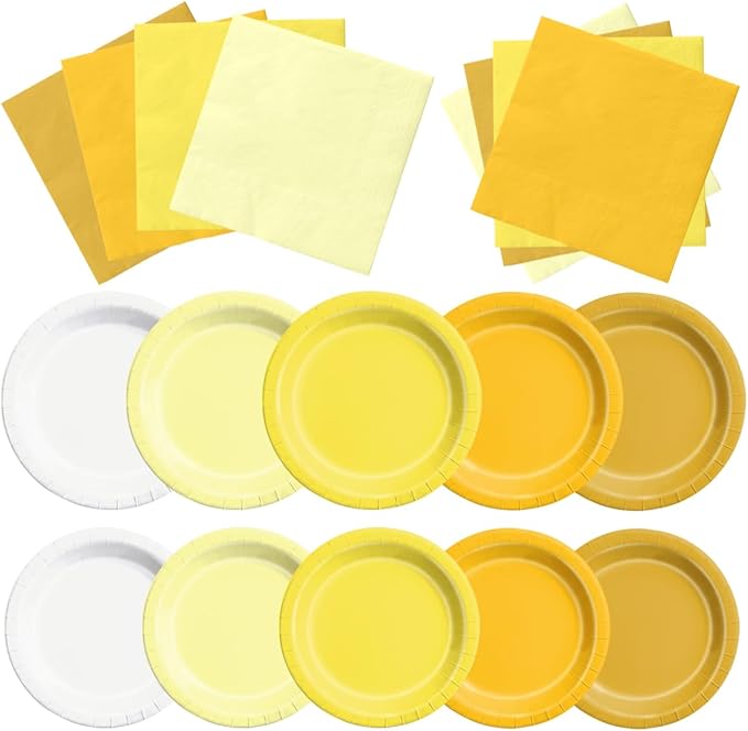CMUSKO Yellow Birthday Decorations - 60pcs Light Yellow Plates and Napkin Gradient Disposable Tableware for Birthday,Baby Shower,Wedding