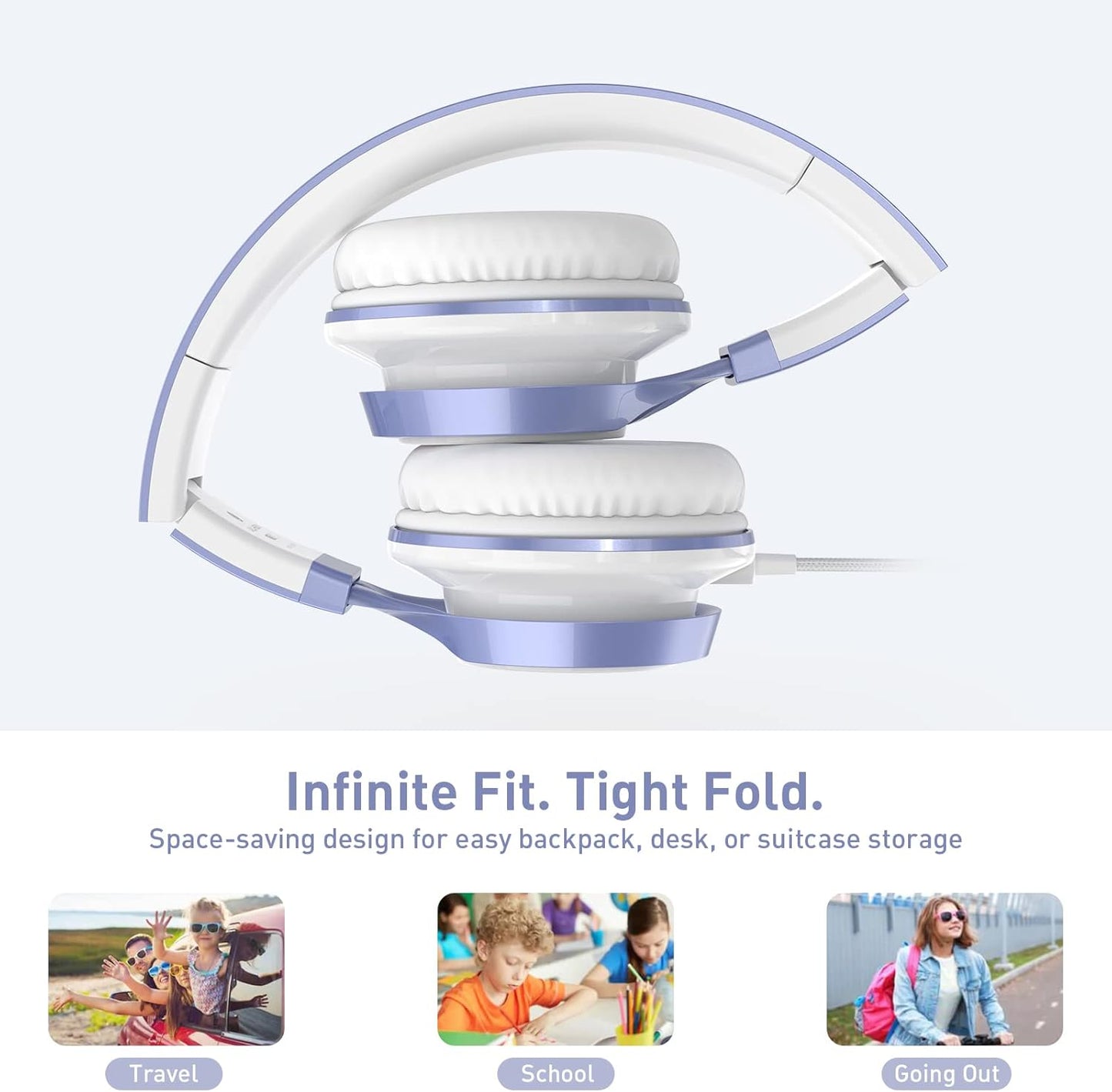 AILIHEN Kids Headphones for School Boys, Headphones with Microphone for Chromebook Laptop Computer Smartphone, 3.5mm Foldable Lightweight Headset for Teen Teenager (Violet)