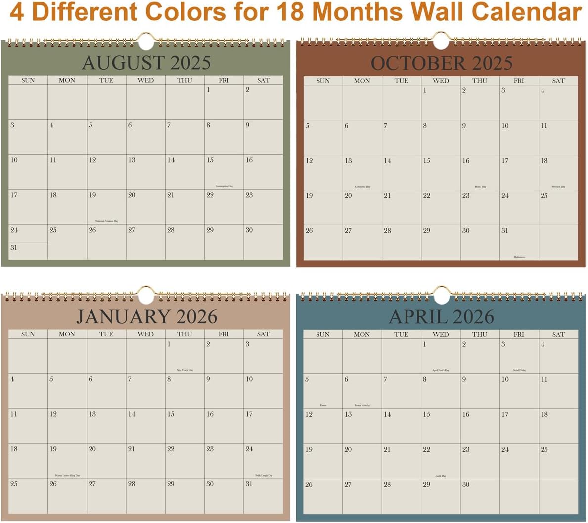Calendar 2025-2026, Wall Calendar 2025-2026 from August 2025 - December 2026, 17 Months Calendar with Premium Paper, Twin-Wire Binding & Hanging Hook, 8.5" x 11", Green