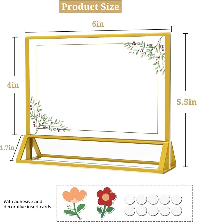 Clear Acrylic Sign Holder 6x 4 Horizontal Double Sided Gold Frame Display Stand Table Flyer Holder for Wedding Table Number Menu Holder (6pcs)