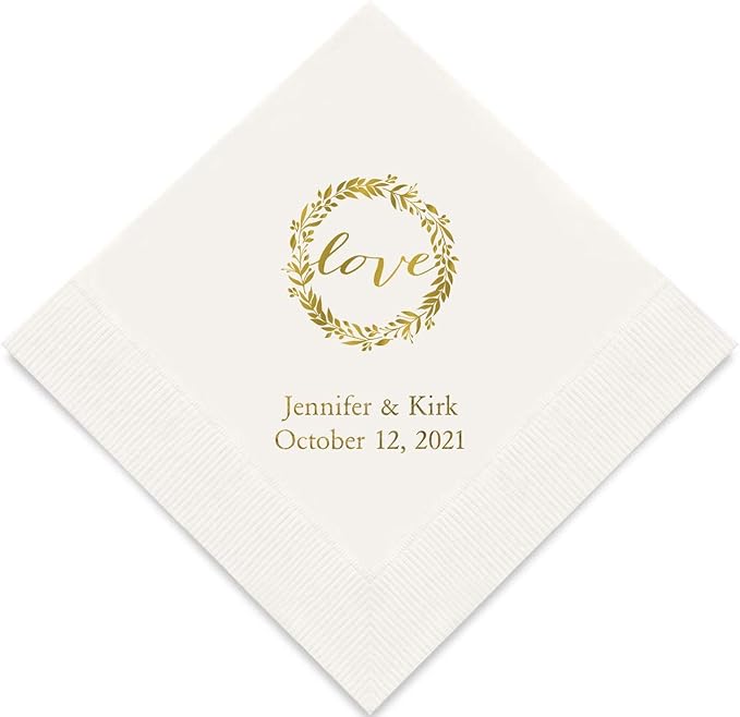 Weddingstar Personalized Printed Paper Napkins 3-Ply 50 Pack - Luncheon White
