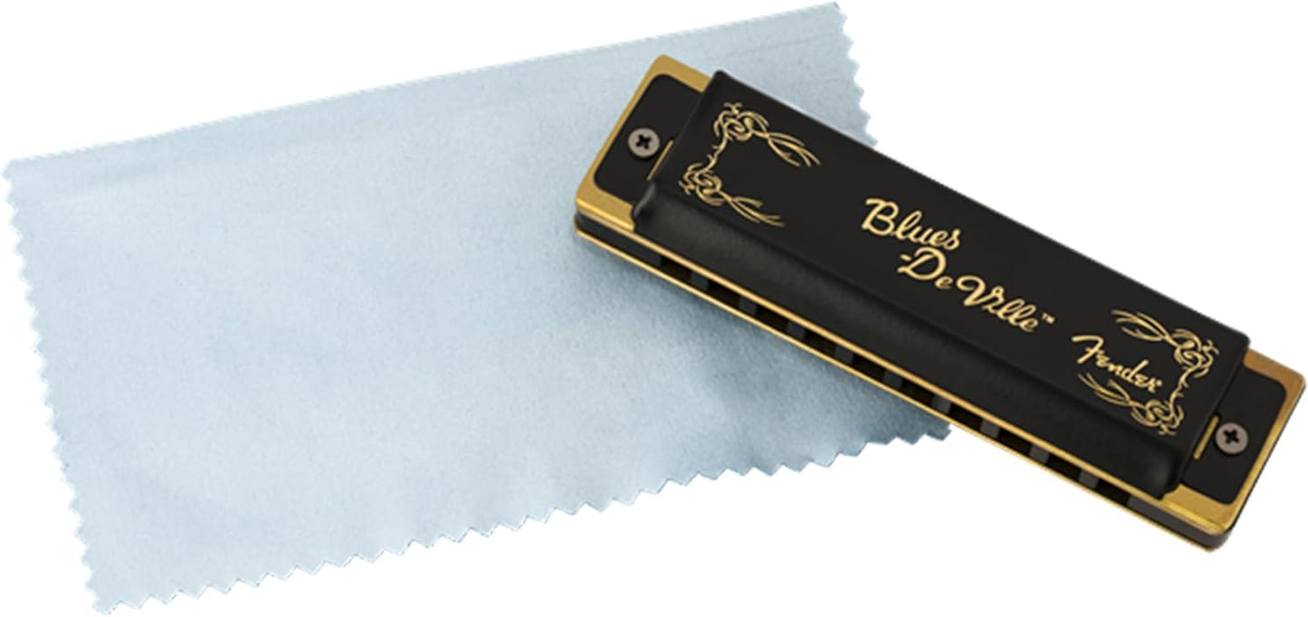 Fender Blues DeVille Harmonica - Key of G Bundle with Carrying Case, Austin Bazaar Online Manual, and Polishing Cloth